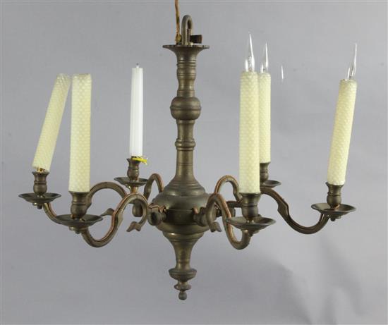 A 19th century Dutch brass six branch ceiling chandelier diameter 22in. drop 18in.